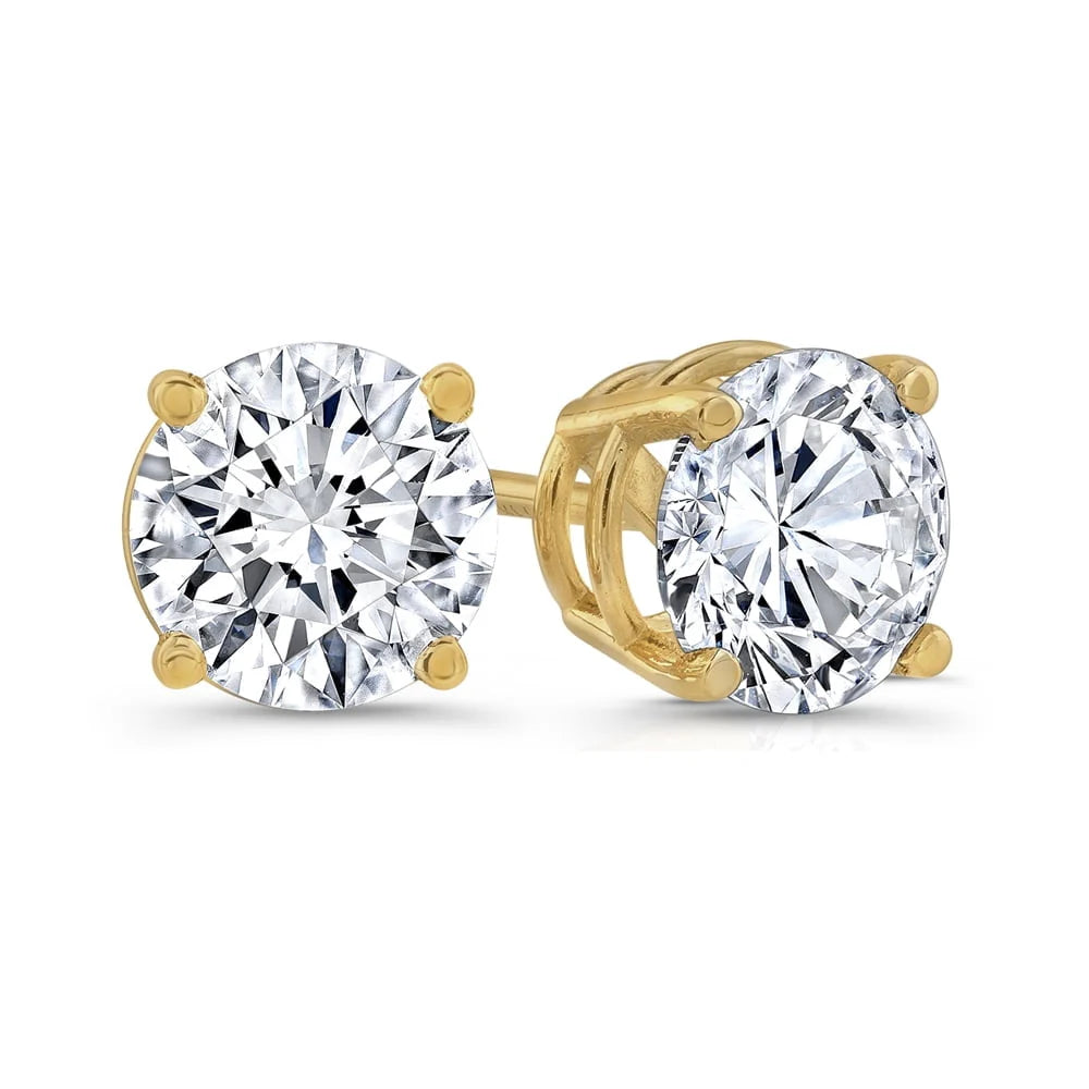 0.50 Ct. Tw. 14K Yellow Gold Created White Diamond and Four Prong Studs Excellent Cut/H+ Color/SI Plated by DiamondX