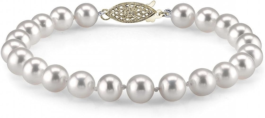 DiamondX White Freshwater Cultured Pearl Bracelet with 18K White Gold Plated Clasp, 7.0-7.5mm