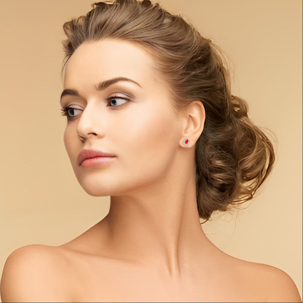 18K Rose Gold Created Ruby Princess Halo Pendant Necklace, Earrings and Tennis Bracelet Jewelry Set Plated