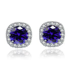 10k White Gold 2 Ct Round Created Blue Sapphire CZ Halo Stud Earrings Plated