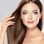 18K Rose Gold Created Citrine Princess Halo Pendant Necklace, Earrings and Tennis Bracelet Jewelry Set Plated