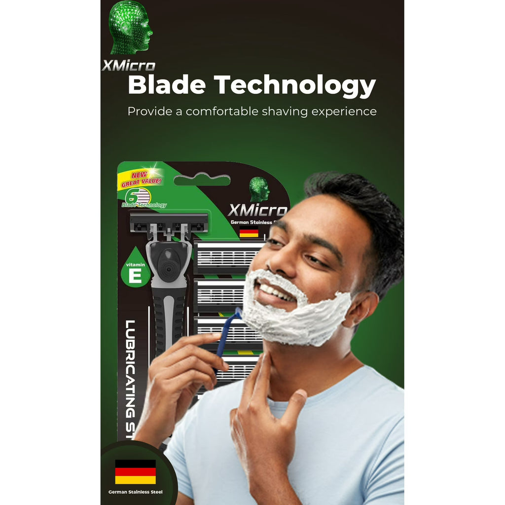 XMicro Shaving Razors, 1 Razor, 7 Blade Refills German Stainless Steel, Lubricated with Vitamin E & Aloe Version X Men|Women