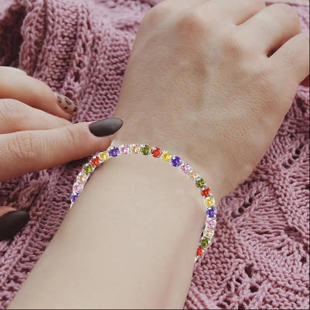 10k White Gold 7 Cttw Created Multi Color Round Adjustable Tennis Plated Bracelet