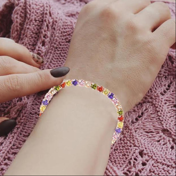 10k Rose Gold 6 Cttw Created Multi Color Round Adjustable Tennis Plated Bracelet