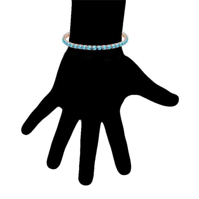 10k Rose Gold 7 Cttw Created Blue Topaz Round Adjustable Tennis Plated Bracelet
