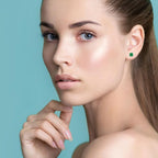 14k White Gold Plated 1/2 Ct Princess Cut Created Emerald Stud Earrings