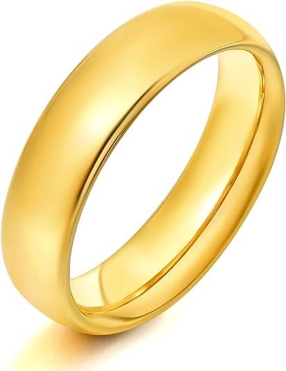 DiamondX 24K Yellow Gold High Polish Classic Wedding Ring 6mm Women And Men Plated Size - 6