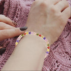 10k Rose Gold 7 Cttw Created Multi Color Round Adjustable Tennis Plated Bracelet