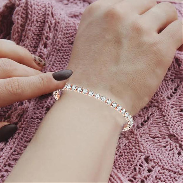 10k Rose Gold 6 Cttw Created Cubic Zirconia Round Adjustable Tennis Plated Bracelet