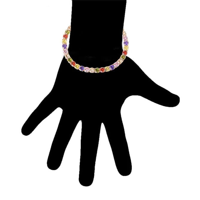 18k Rose Gold 6 Cttw Created Multi Color Round Adjustable Tennis Plated Bracelet