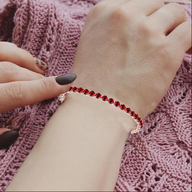 10k Rose Gold 6 Cttw Created Garnet Round Adjustable Tennis Plated Bracelet