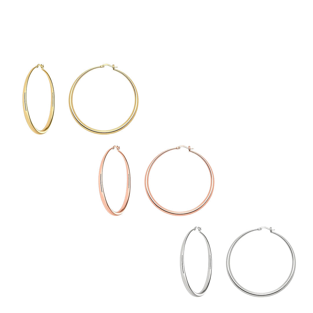 White, Yellow and Rose Gold Plated Hoop Hinged Earrings