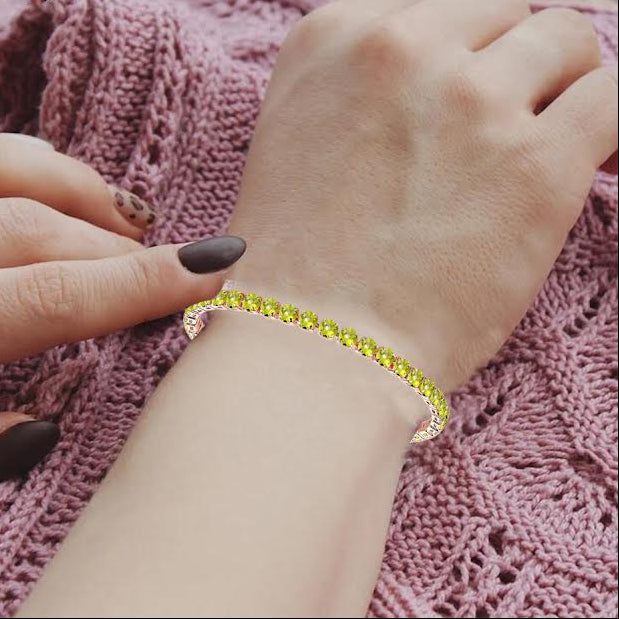 10k Rose Gold 7 Cttw Created Yellow Sapphire Round Adjustable Tennis Plated Bracelet