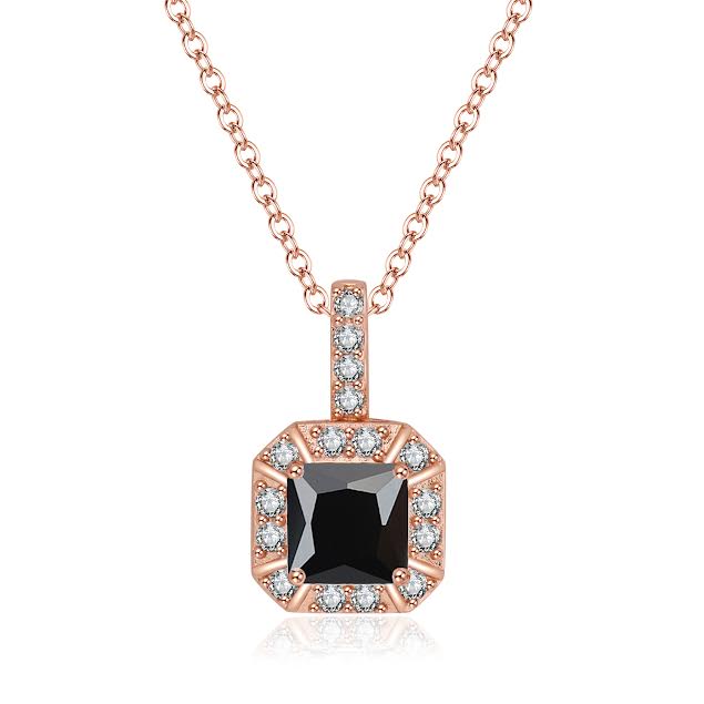 DiamondX 18K Rose Gold 1ct Halo Black Sapphire Square 18 Inch Necklace Plated