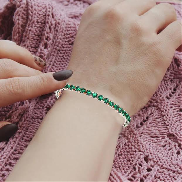 10k Rose Gold 6 Cttw Created Emerald Round Adjustable Tennis Plated Bracelet