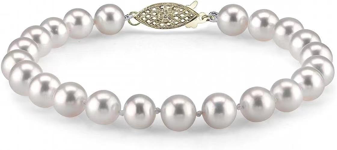 DiamondX White Freshwater Cultured Pearl Bracelet with 18K Yellow Gold Plated Clasp, 7.0-7.5mm