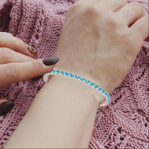 18k Rose Gold 6 Cttw Created Blue Topaz Round Adjustable Tennis Plated Bracelet