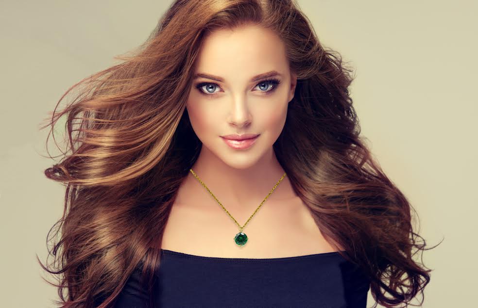 18K Yellow Gold 2 Carat Created Emerald Round Stud Necklace Plated 18 inch