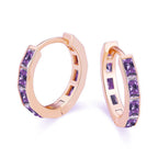 DiamondX 18K Rose Gold Created Amethyst 3Ct Emerald Cut Huggie Hoop Earrings Plated