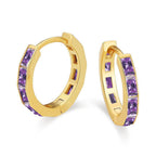 DiamondX 18K Yellow Gold Created Amethyst 3Ct Emerald Cut Huggie Hoop Earrings Plated