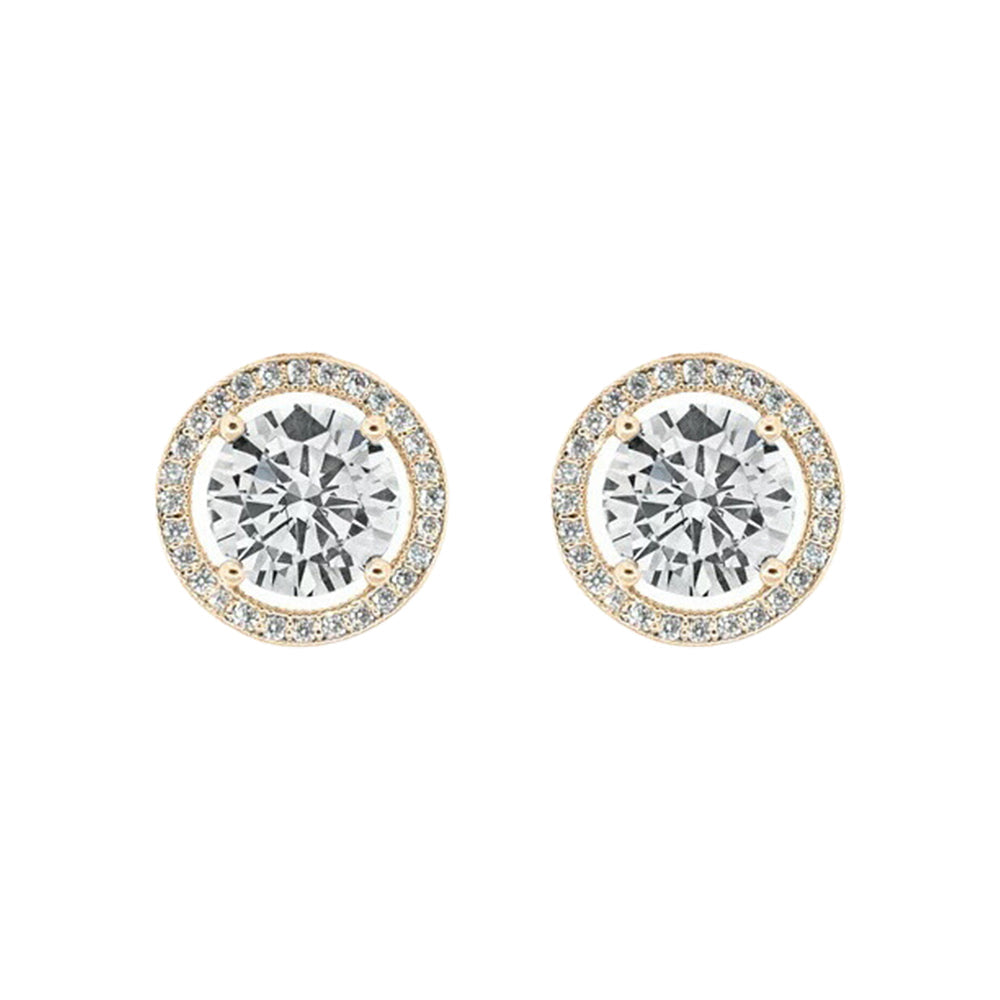 DiamondX 18K Yellow Gold Created White Sapphire 4Ct Halo Round Stud Earrings Plated