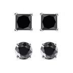 DiamondX14K White Solid Gold Created Black Diamond 1/4Ct, 1/2Ct, 1Ct, 2Ct, 3CT Round and Princess Stud Earrings 2 Pairs