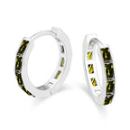 DiamondX 18K White Gold Created Peridot 3Ct Emerald Cut Huggie Hoop Earrings Plated