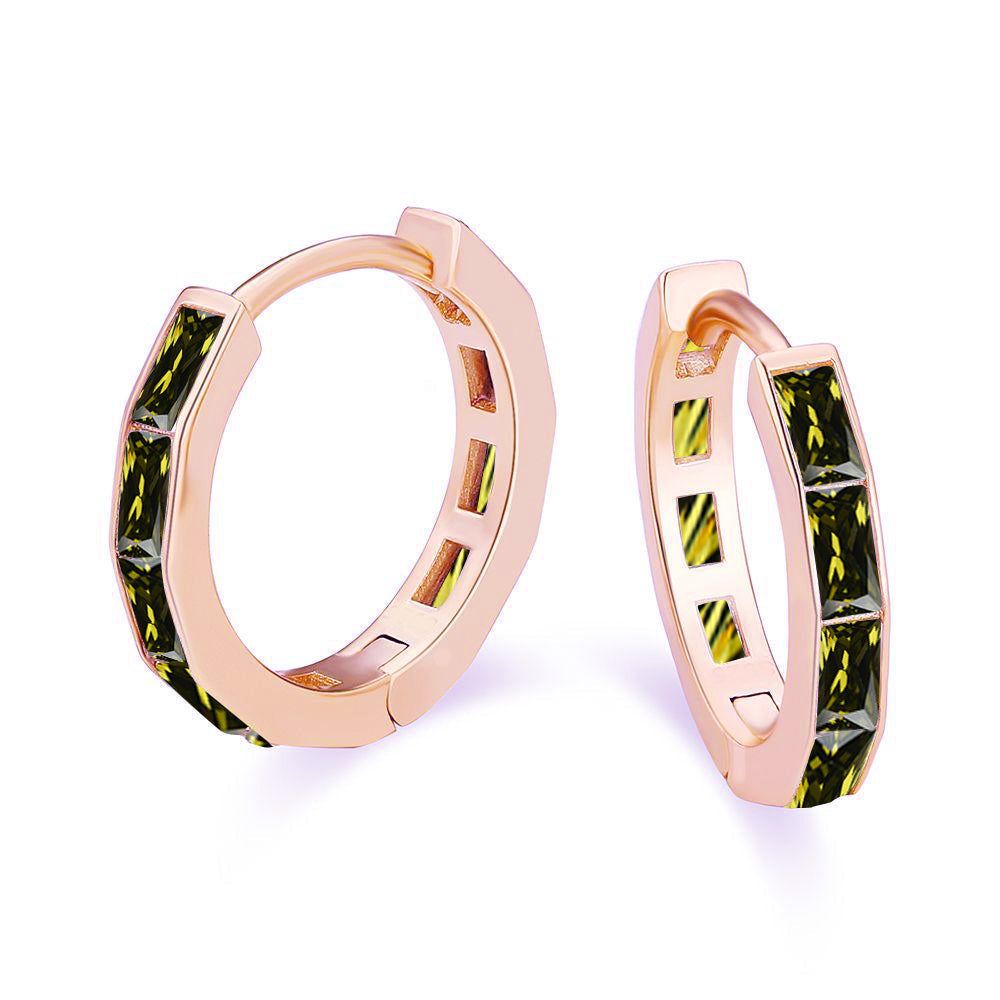 DiamondX 18K Rose Gold Created Peridot 3Ct Emerald Cut Huggie Hoop Earrings Plated