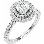14K White Gold 6.5 mm Round 1/2 CTW Natural Diamond Semi-Set Halo-Style Engagement Ring