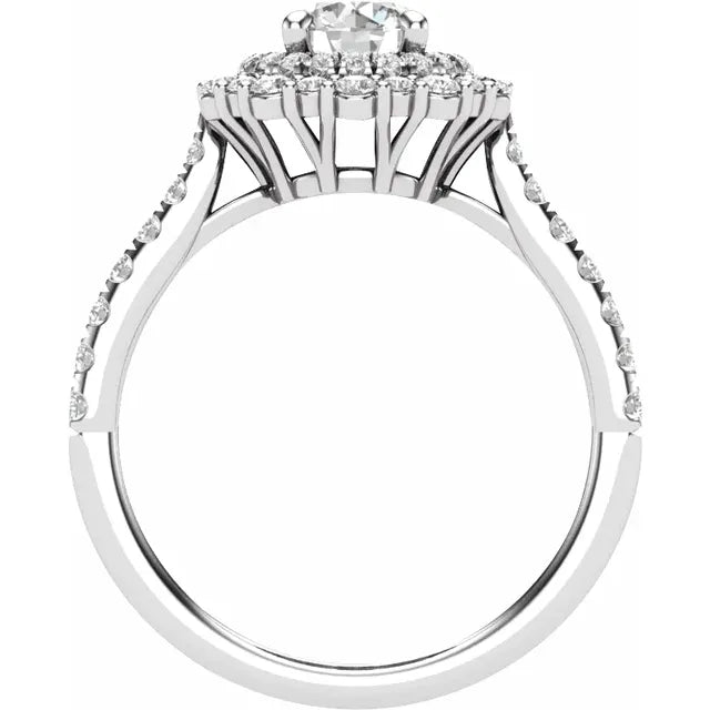 14K White Gold 6.5 mm Round 1/2 CTW Natural Diamond Semi-Set Halo-Style Engagement Ring