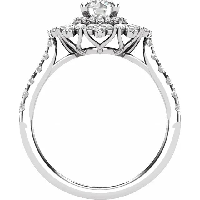 14K White Gold 6.5 mm Round 1 1/4 CTW Natural Diamond Semi-Set Engagement Ring