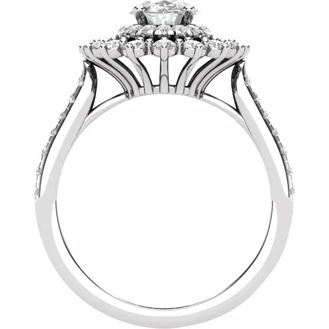 14K White Gold 8x6 mm Oval 1/2 CTW Natural Diamond Semi-Set Halo-Style Engagement Ring