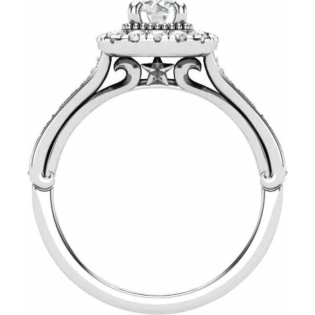14K White Gold 6.5 mm Round 7/8 CTW Natural Diamond Semi-Set Engagement Ring