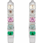 14K White Gold Round 5-Stone Family Hoop Earring Mounting
