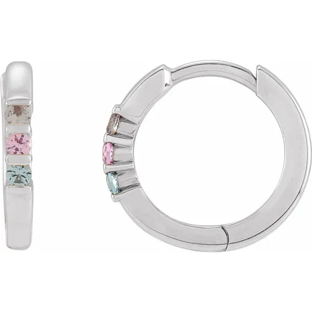 Sterling Silver Round 3-Stone Family Hoop Earring Mounting