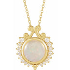 14K Yellow Gold Natural White Opal & 1/6 CTW Natural Diamond 16-18" Necklace