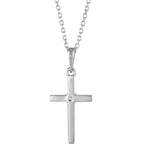 14K White Gold .06 CT Natural Diamond Cross 16-18" Necklace