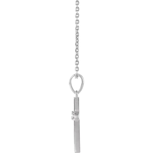 14K White Gold .06 CT Natural Diamond Cross 16-18" Necklace