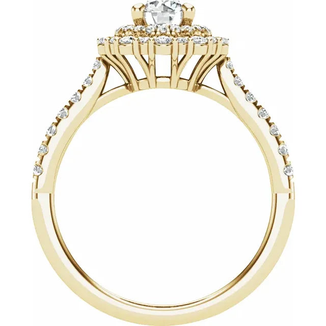 14K Yellow Gold 5.2 mm Round 1/2 CTW Natural Diamond Semi-Set Halo-Style Engagement Ring