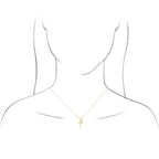14K Yellow Gold .06 CT Diamond Dangle & Beaded Cross 20" Necklace