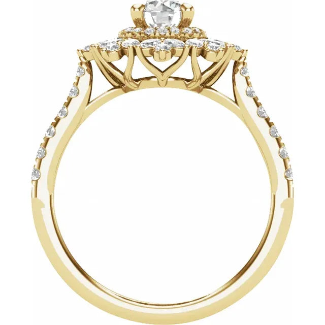 14K Yellow Gold 5.8 mm Round 7/8 CTW Natural Diamond Semi-Set Engagement Ring