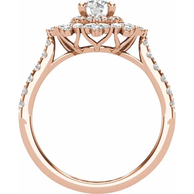 14K Rose Gold 5.2 mm Round 7/8 CTW Natural Diamond Semi-Set Engagement Ring