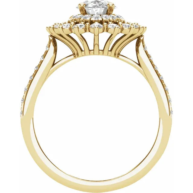 14K Yellow Gold 7x5 mm Oval 3/4 CTW Natural Diamond Semi-Set Engagement Ring
