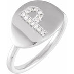 14K White Gold .08 CTW Natural Diamond Initial P Ring