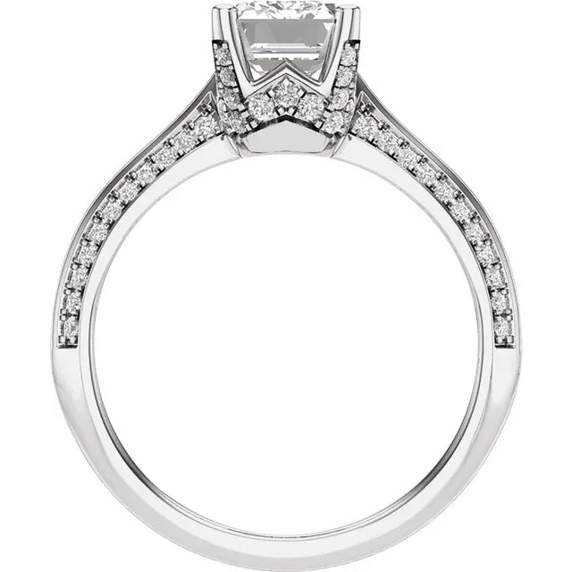 14K White Gold 8 x 6 mm Emerald 1/3 CTW Natural Diamond Semi-Set Engagement Ring