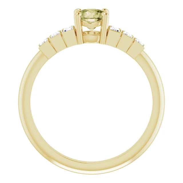 14K Yellow Gold Natural Green Sapphire & 1/3 CTW Natural Diamond Ring