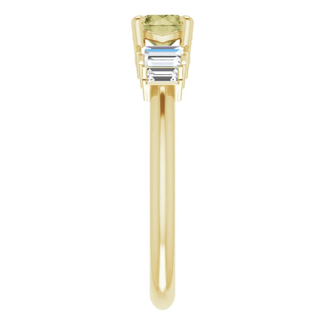 14K Yellow Gold Natural Green Sapphire & 1/3 CTW Natural Diamond Ring