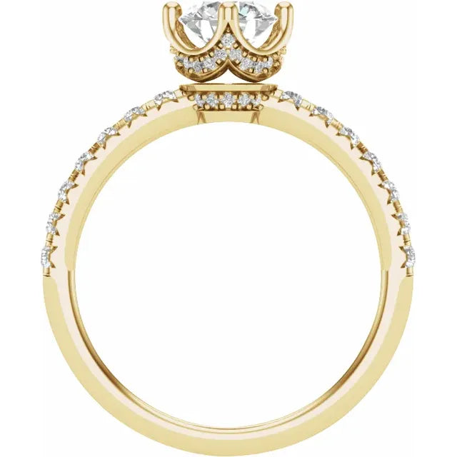 14K Yellow Gold 6.5 mm Round 3/8 CTW Natural Diamond Semi-Set Engagement Ring