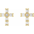 14K Yellow Gold 1/5 CTW Rose-Cut Natural Diamond Cross Earings