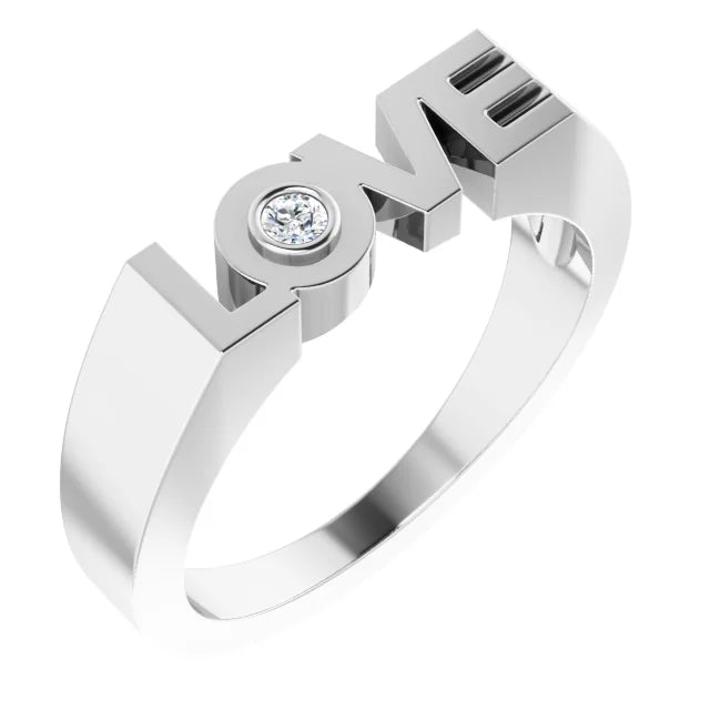 14K White Gold .03 CT Natural Diamond Love Ring